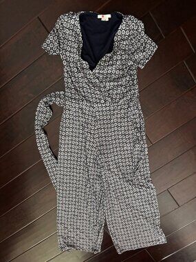 Boden Navy & White Jumpsuit with Tie Waist size 4R